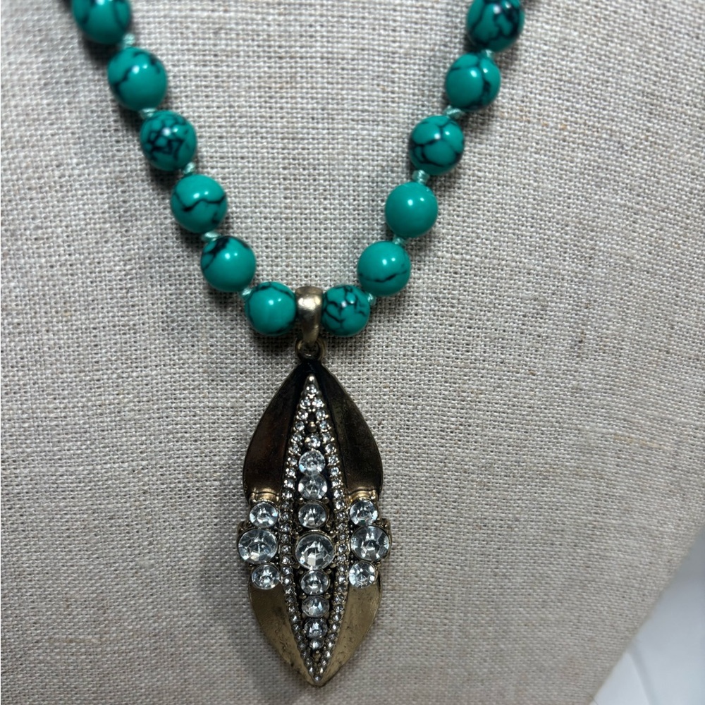 Beaded Necklace with Crystal Pendant